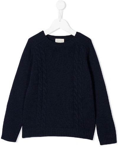 Shop Gucci Cable Knit Jumper In Blue