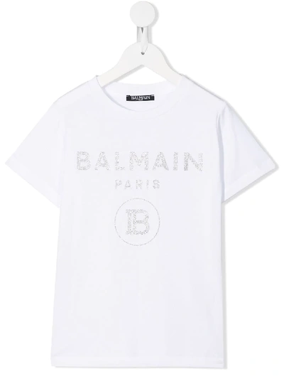 Shop Balmain Contrast Logo T-shirt In White