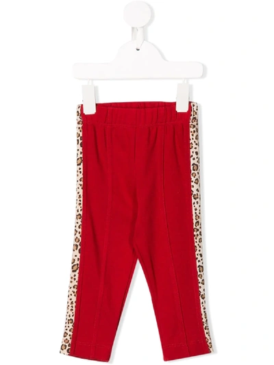 Shop Monnalisa Side Leopard Stripe Leggings In Red