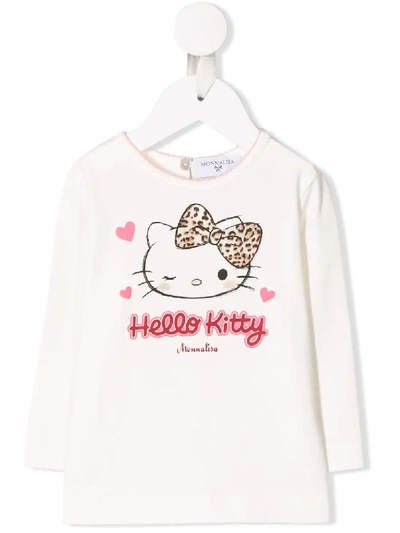 Shop Monnalisa Long-sleeved Hello Kitty T-shirt In Neutrals