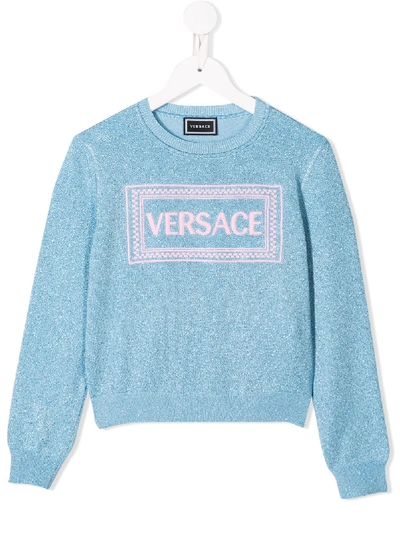 Shop Young Versace Logo Sweatshirt In Blue