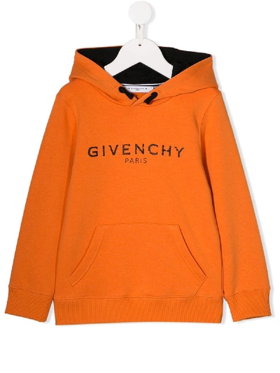 Shop Givenchy Logo Print Hoodie In Orange