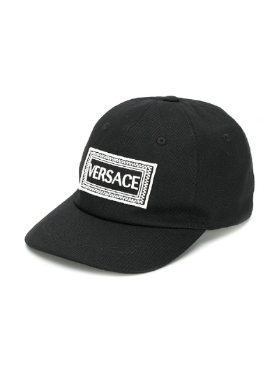 Shop Young Versace Teen Logo Embroidered Cap In Black