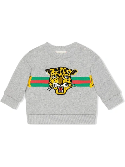 Shop Gucci Leopard Face-print Sweatshirt In Grey