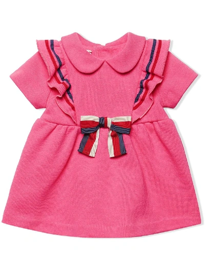 Shop Gucci Baby Cotton Dress With Bow In Pink