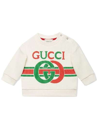 Shop Gucci Baby Sweatshirt With Interlocking G Print In White