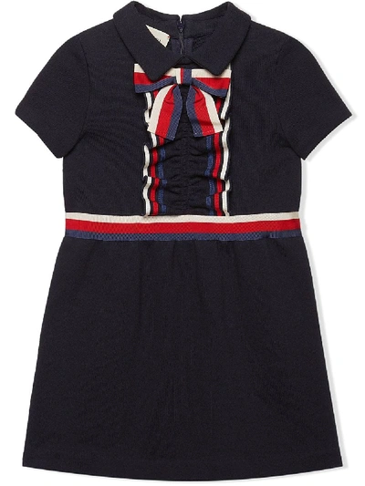 Shop Gucci Children's Cotton Dress With Web In Black