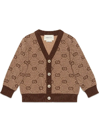 Shop Gucci Cardigan In Lana Gg In Brown