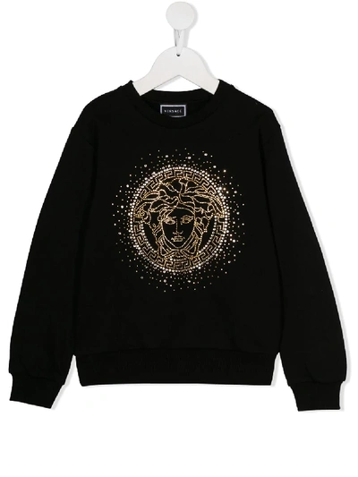 Shop Young Versace Crystal Embellished Sweatshirt In Black
