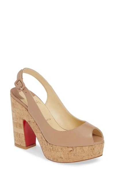 Shop Christian Louboutin Dona Anna Slingback Platform Sandal In Nude Leater