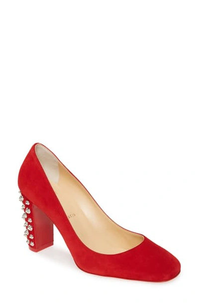 Shop Christian Louboutin Donna Spike Square Toe Pump In Loubi Red