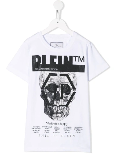 Shop Philipp Plein Junior Skull Print T-shirt In White