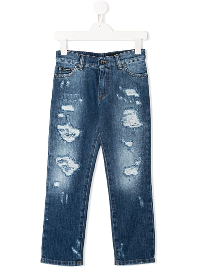 Shop Dolce & Gabbana Distressed Regular Jeans In Blue
