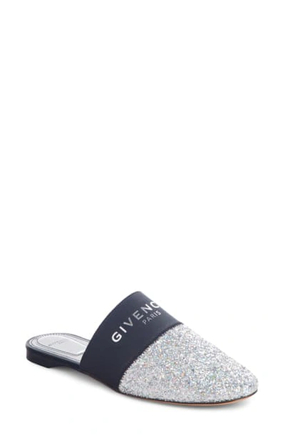 Shop Givenchy Bedford Logo Mule In Silver Glitter