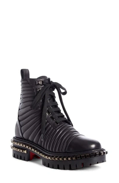 Shop Christian Louboutin Yetota Quilted Combat Boot In Black Leather