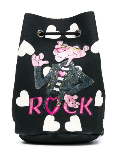 Shop Monnalisa Pink Panther Drawstring Backpack In Black