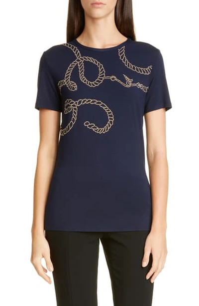 Shop St John Studded Soft Wash Jersey Tee In Navy
