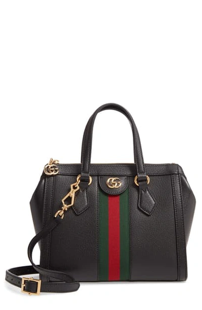 Shop Gucci Small Ophidia Leather Satchel In Nero/ Vert Red