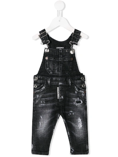 Shop Dsquared2 Stonewashed Dungarees In Black