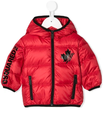 Shop Dsquared2 Logo Zipped Padded Coat In Red