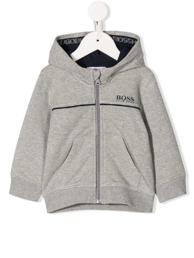 Shop Hugo Boss Logo Zipped Hoodie In Grey