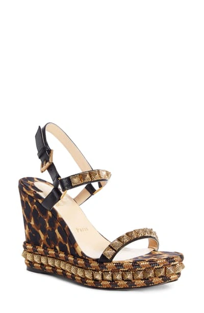 Shop Christian Louboutin Pira Studded Wedge Sandal In Black/ Gold