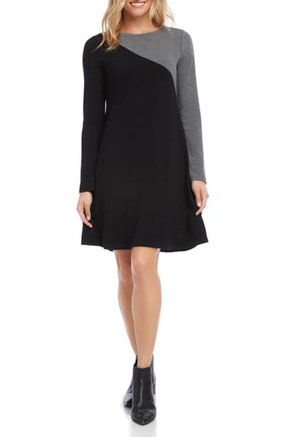 Shop Karen Kane Colorblock Long Sleeve Sweater Dress In Black With Heather Grey