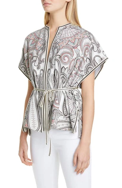 Shop Etro Belted Reversible Cap Sleeve Jacket In White