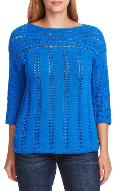 Shop Vince Camuto Boatneck Pointelle Sweater In Deep River