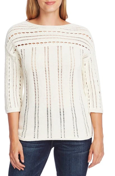 Shop Vince Camuto Boatneck Pointelle Sweater In Pearl Ivory