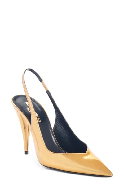 Shop Saint Laurent Kiki Pointed Toe Slingback Pump In Egypt Gold