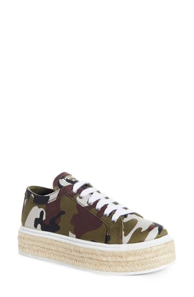 Shop Prada Raffia Platform Sneaker In Militare