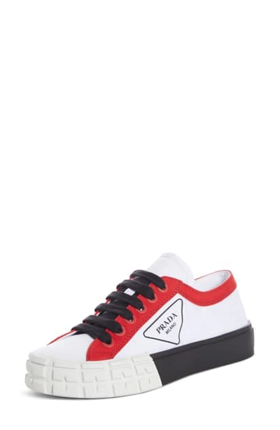 Shop Prada Logo Sneaker In White/ Red