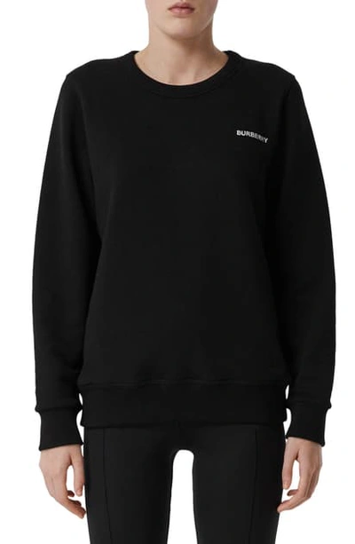 Shop Burberry Fairhall Tb Crystal Embellished Cotton Sweatshirt In Black