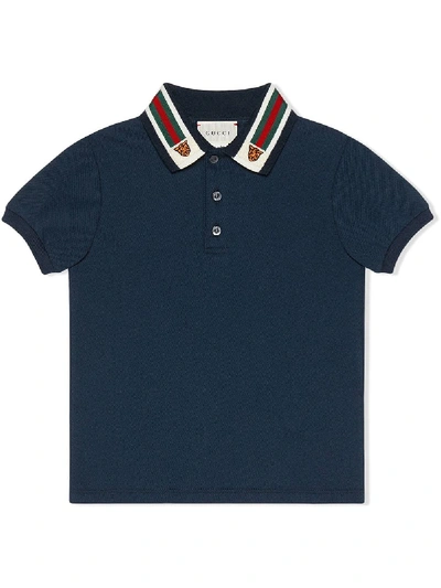 Shop Gucci Tiger Polo Shirt In Blue