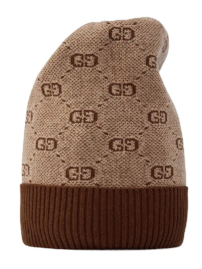 Shop Gucci Gg Beanie In Brown