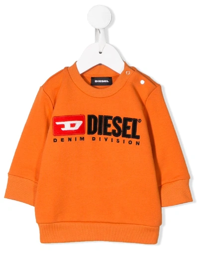 Shop Diesel Logo Embroidered Sweatshirt In Orange