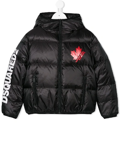 Shop Dsquared2 Maple-leaf Print Puffer Jacket In Black