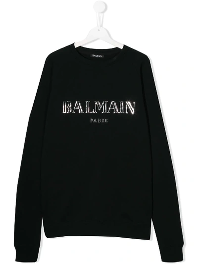 Shop Balmain Teen Raised Logo Sweatshirt In Black