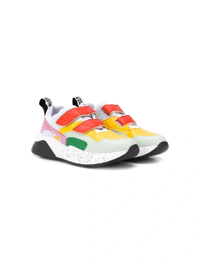 Shop Stella Mccartney Teen Multicoloured Touch Strap Sneakers In Yellow