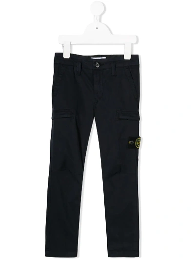 Shop Stone Island Junior Slim-fit Chino Trousers In Blue