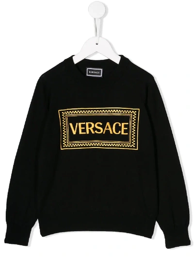 Shop Young Versace Embroidered Logo Jumper In Black