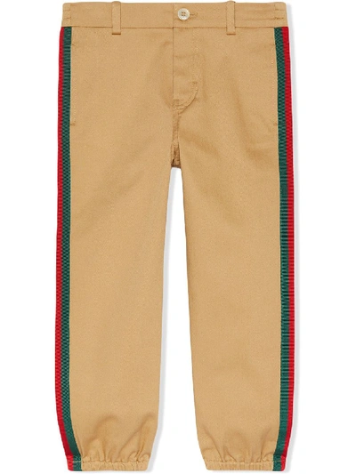 Shop Gucci Web Side Stripe Trousers In Neutrals