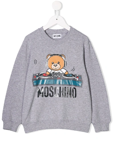 Shop Moschino Dj Teddy Bear Print Sweatshirt In Grey