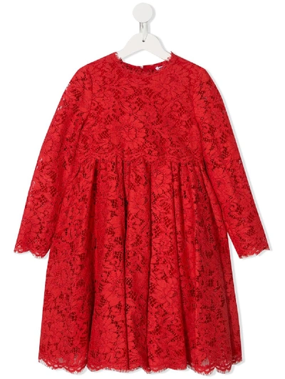 Shop Dolce & Gabbana Long-sleeve Lace Dress In Red