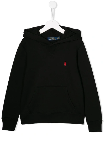 Shop Ralph Lauren Logo Embroidered Hoodie In Black