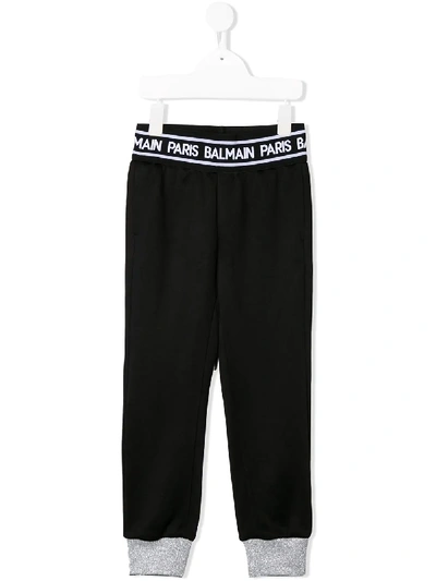Shop Balmain Logo Lined Sweatpants In Black