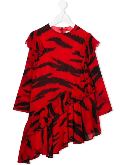 Shop Philosophy Di Lorenzo Serafini Ruffled Tiger Stripes Dress In Red