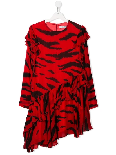 Shop Philosophy Di Lorenzo Serafini Ruffled Tiger Stripes Dress In Red