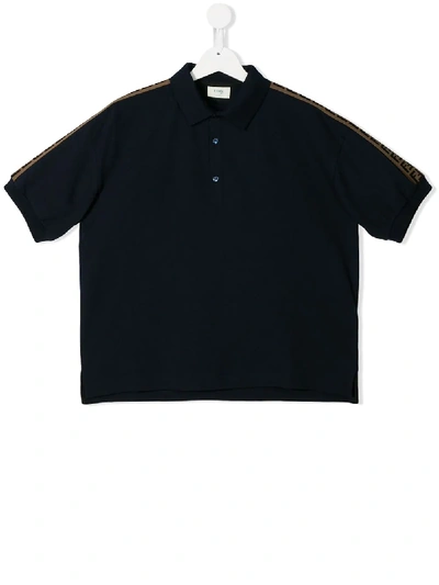 Shop Fendi Logo Stripe Polo Shirt In Blue